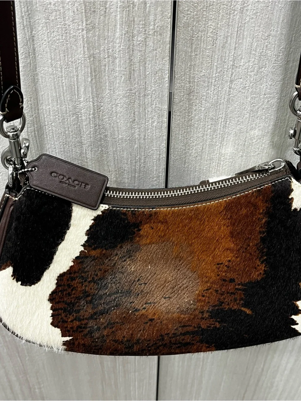 Cowhide Ashton Patch Leather Crossbody Bag in Brown and White - Picture 11 of 12